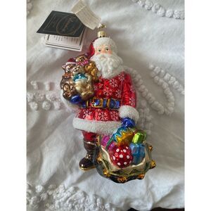 Kurt S Adler Polonaise Hand Blown Santa with Three Teddy Bears NWT